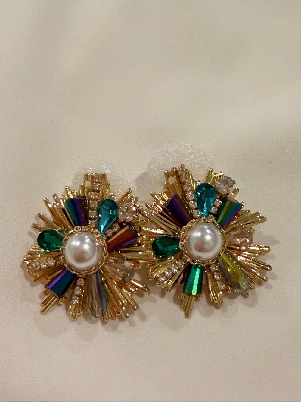Gold Multicolor Pearl Burst Earrings - Women Jewelry - Picture 7 of 8